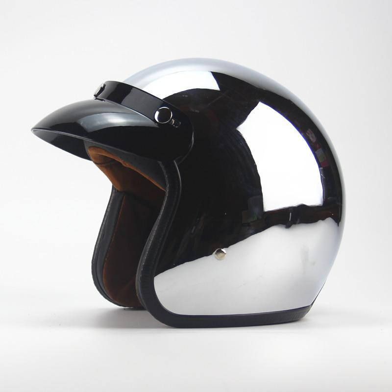 Silver Chrome Half Face Motorcycle Helmet Bike Helmet